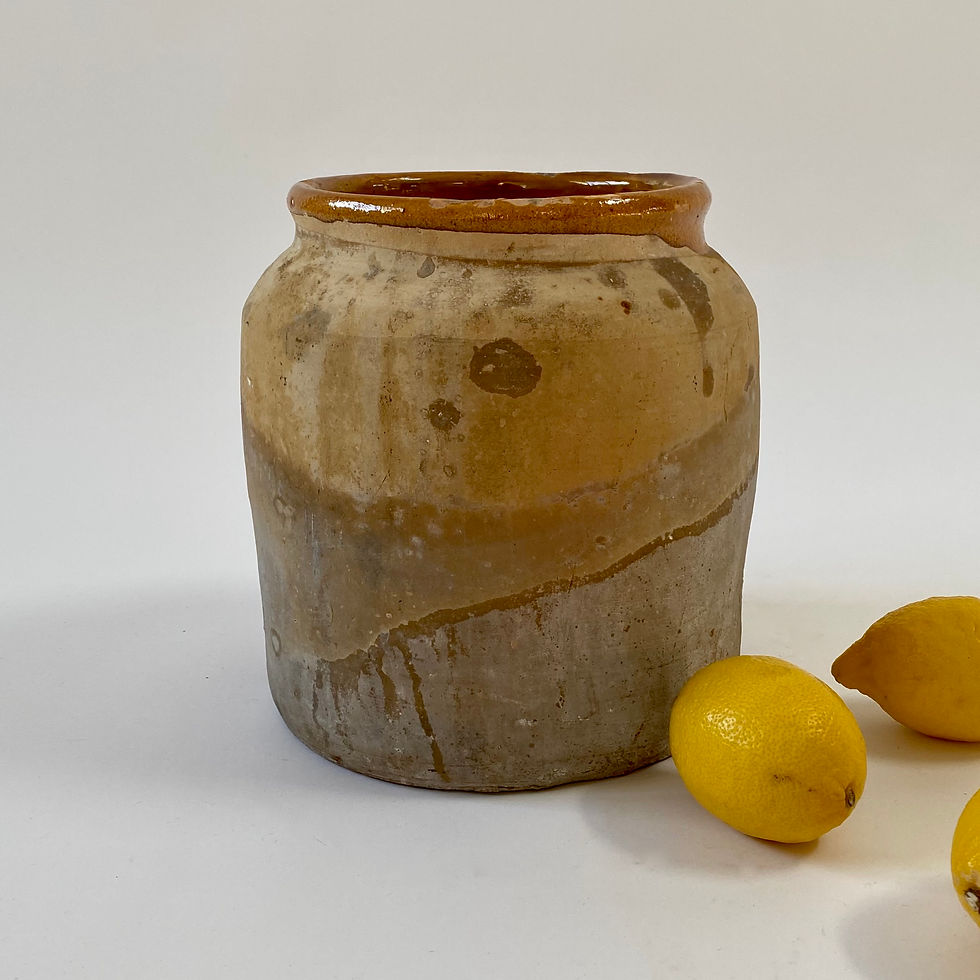 Large Antique French Yellow Glazed Confit Jar