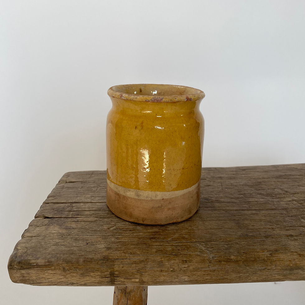 Antique French Terracotta Yellow Glazed Confit Jar Small