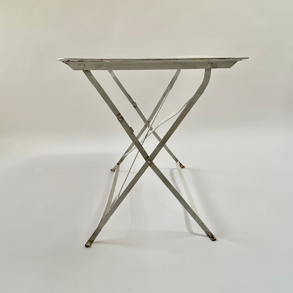 Thumbnail: Early 20th century French rectangular folding metal garden table with layers of white paint.