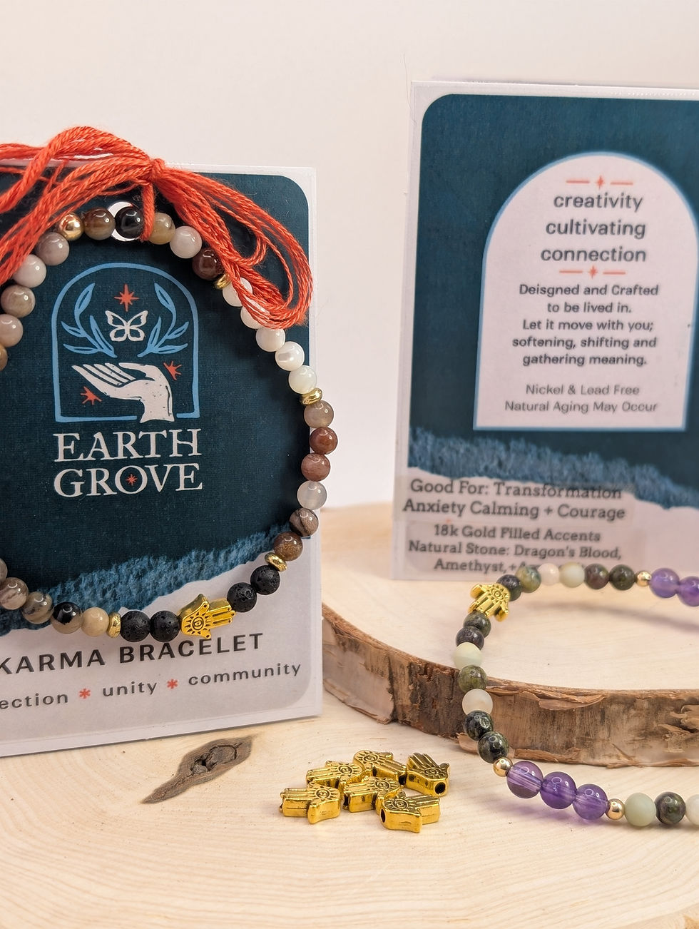Thumbnail: Malachite + Sunstone - Hamsa Hand Karma Bracelet 