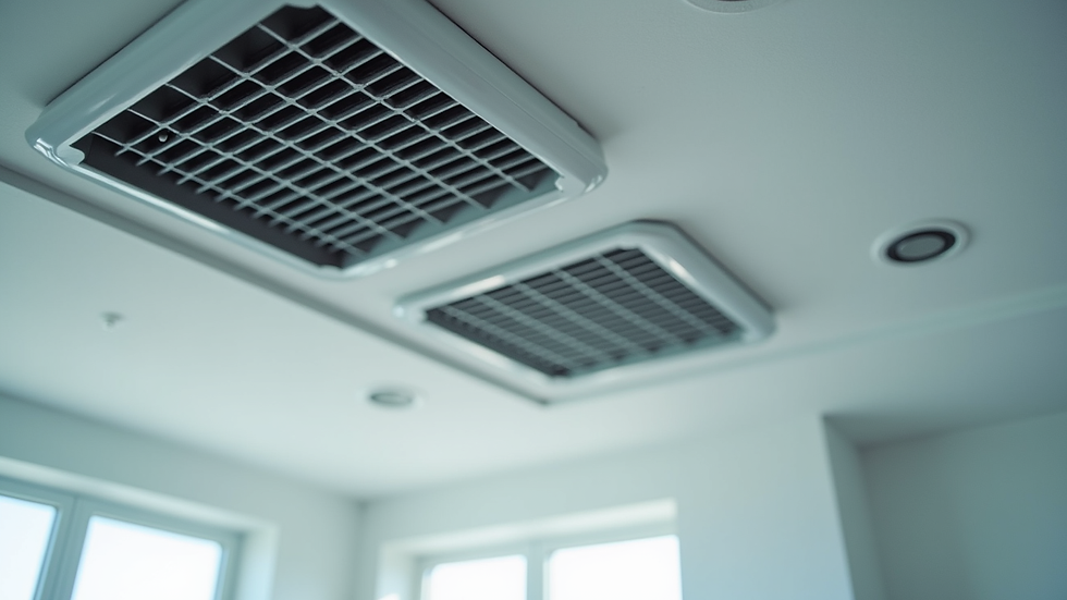 Close-up view of modern air conditioning vents installed in a ceiling