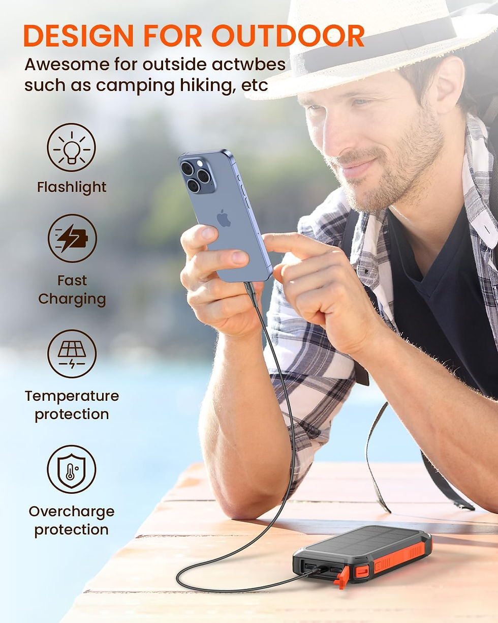 Thumbnail: Bilivein Solar Power Bank 26800mAh Solar Charger 15W Fast Charging USB C Solar P