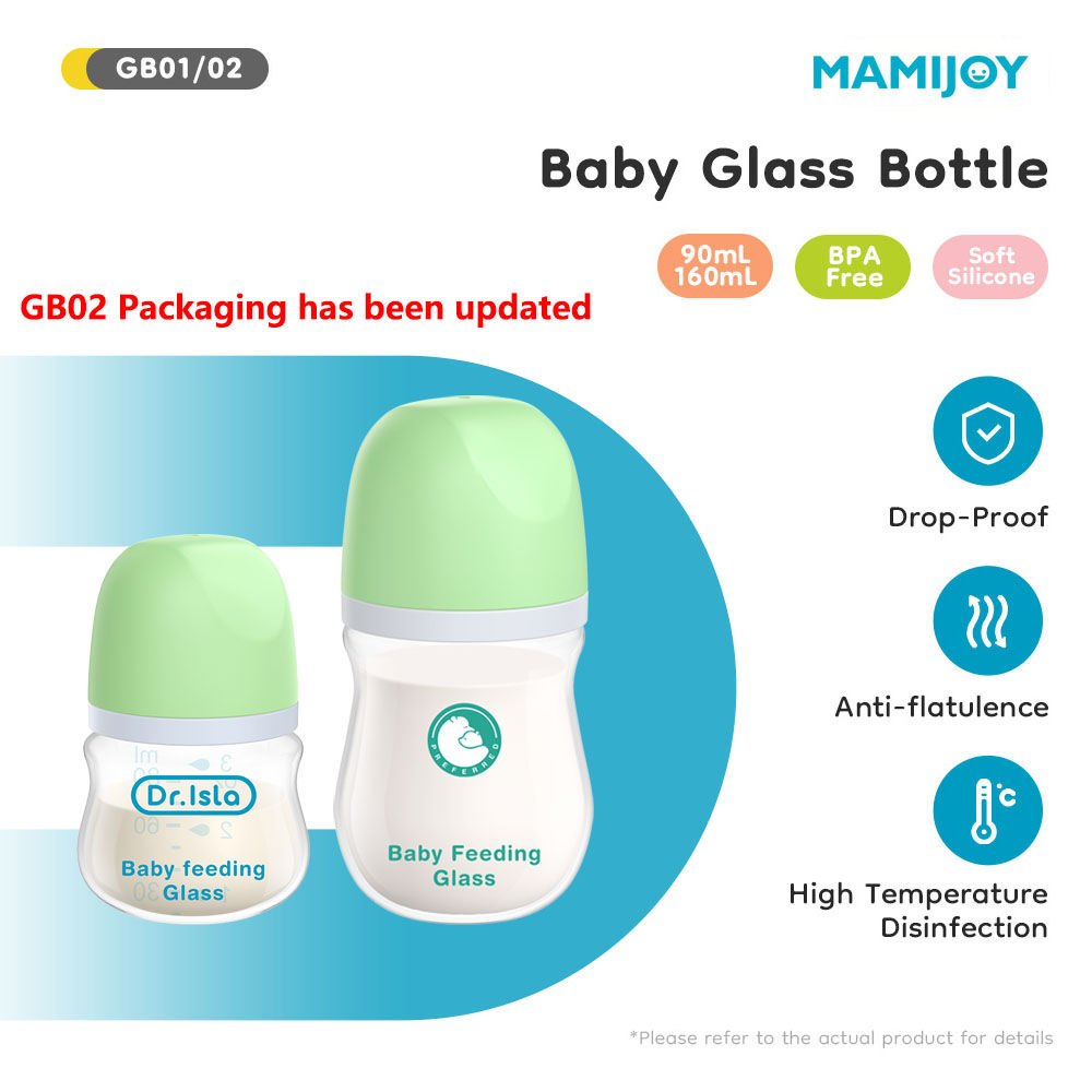 MAMIJOY 1PCS Newborn Feeding Bottles 90ML/160ML Baby Bottle Glass Bottles Anti-f