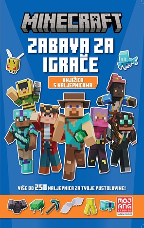The cover features a vibrant blue background with the bold “MINECRAFT” logo in large blocky gray letters across the top, set against an orange header strip. Centered below is a lively lineup of diverse Minecraft-style characters in colorful outfits, including adventurers, builders, and stylized avatars, all posed dynamically as if running forward. The central character wears a brown hat and holds a green emerald, while others carry tools or wear distinctive costumes like armor or explorer gear. Surrounding them are sticker-style illustrations of mobs and items such as a bee, an allay, tools, and accessories, reinforcing the sticker book theme. A black badge near the top right reads “OVER 250 STICKERS!” in bold white and orange text. At the bottom, the title “CHARACTER CREATOR” appears in large white block letters, with “STICKER BOOK” in a bright orange banner beneath it. The Mojang Studios logo is placed in the lower right corner, indicating it is an official product.