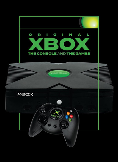 Cover of Original Xbox: The Console and the Games featuring a front-facing image of the classic black Xbox console with its iconic green logo and the bulky original controller. The background is black with neon green text and outlines, reflecting the console’s early 2000s aesthetic.