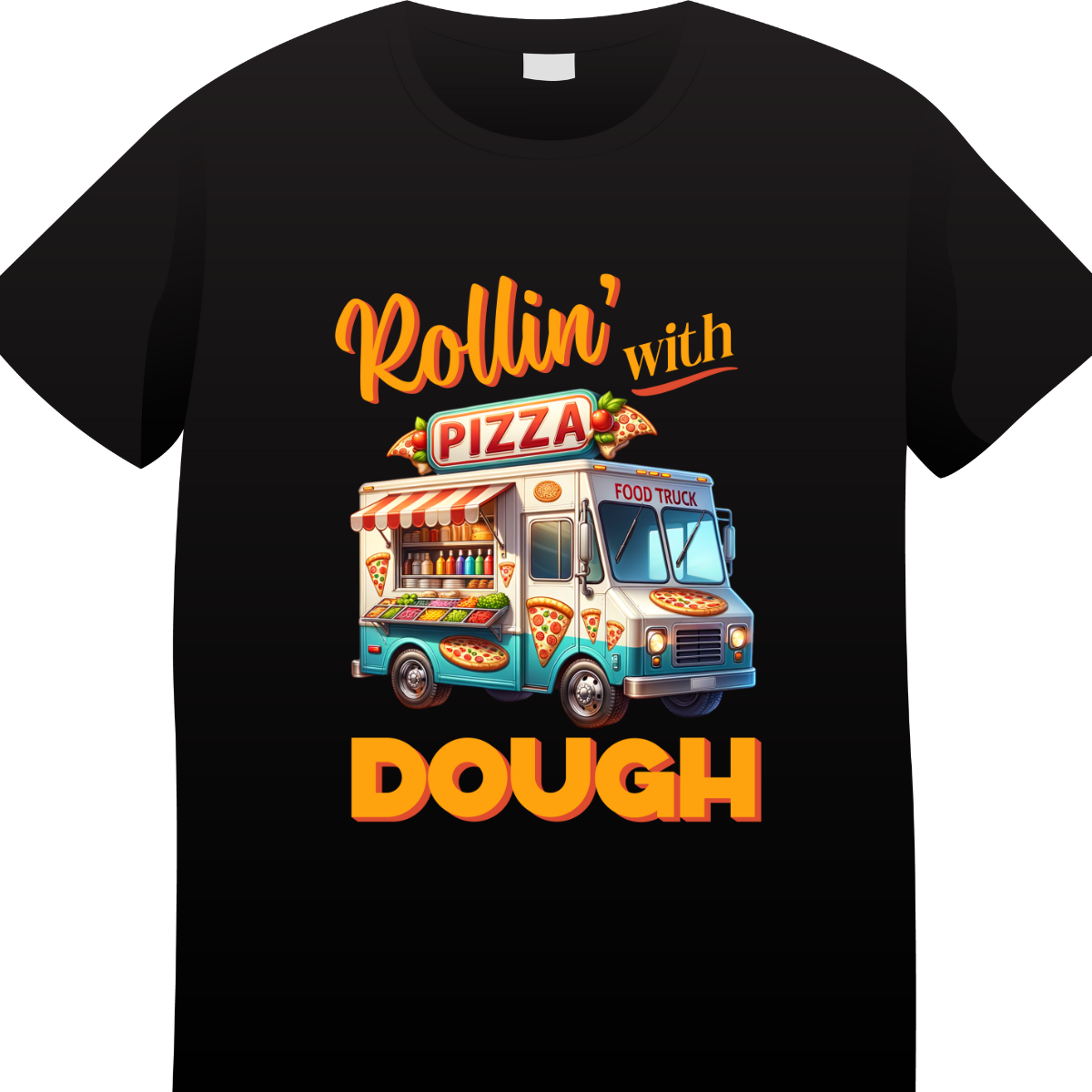 Rollin' With Dough Pizza Truck Tee - Pizza T Shirt for Kids - fun shirts for kids