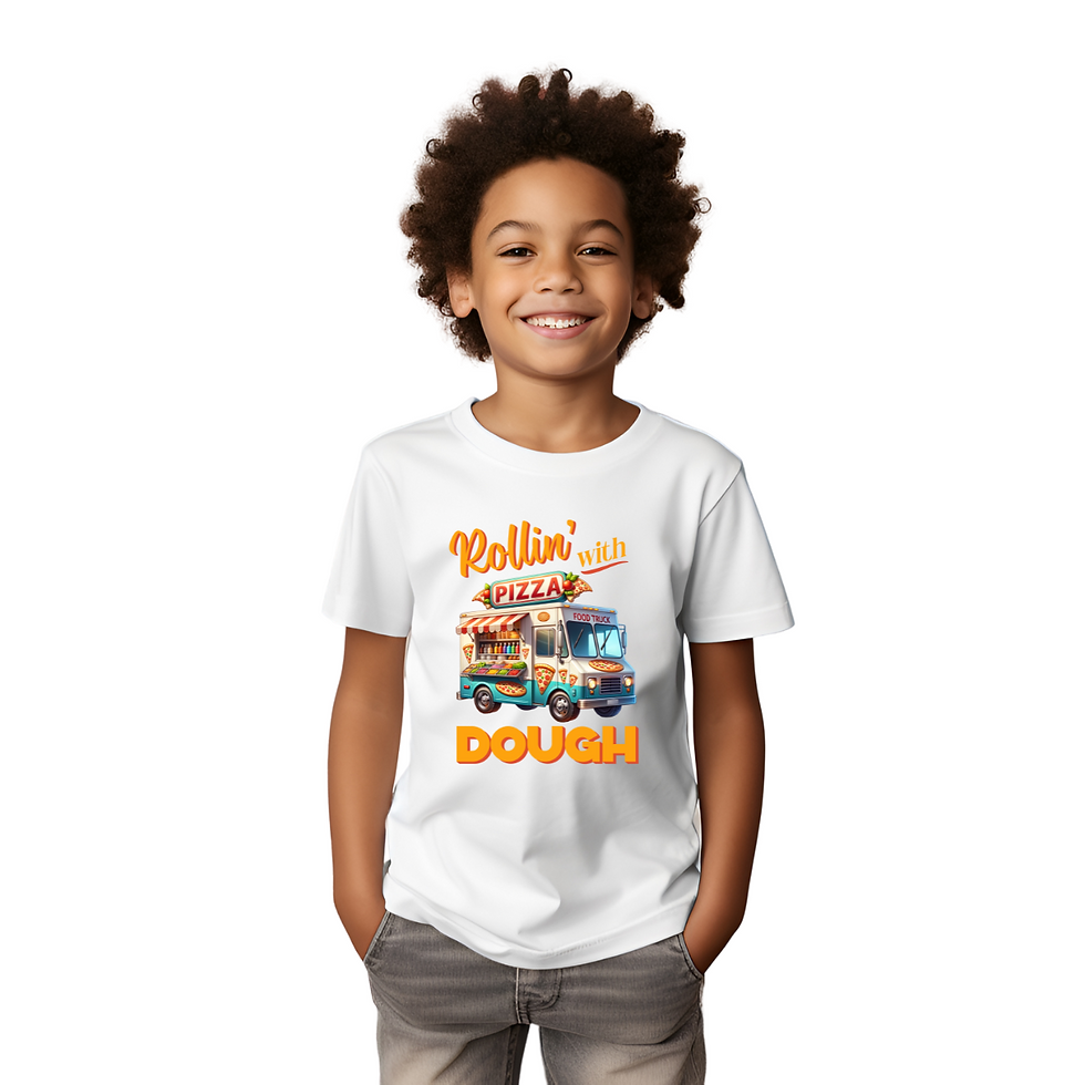 Rollin' With Dough Pizza Truck Tee - Pizza T Shirt for Kids - fun shirts for kids