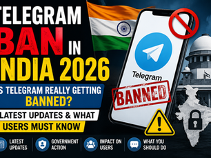 Telegram Ban in India 2026 feature image showing Telegram logo on a smartphone with a banned symbol, Indian flag, government building, and latest updates for Indian users.