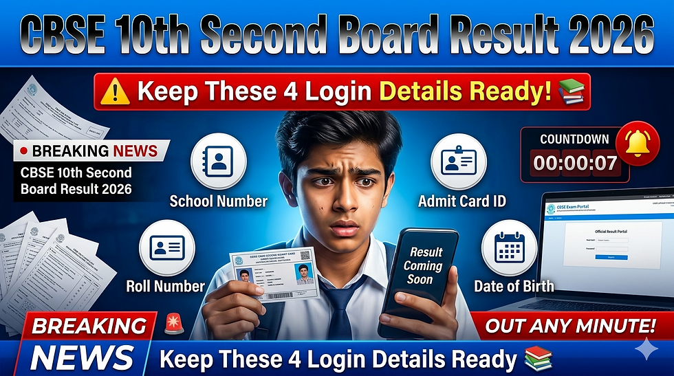 CBSE 10th Second Board Result 2026 may be announced anytime. Check the 4 essential login details you need, official result websites, and step-by-step instructions to access your score quickly.