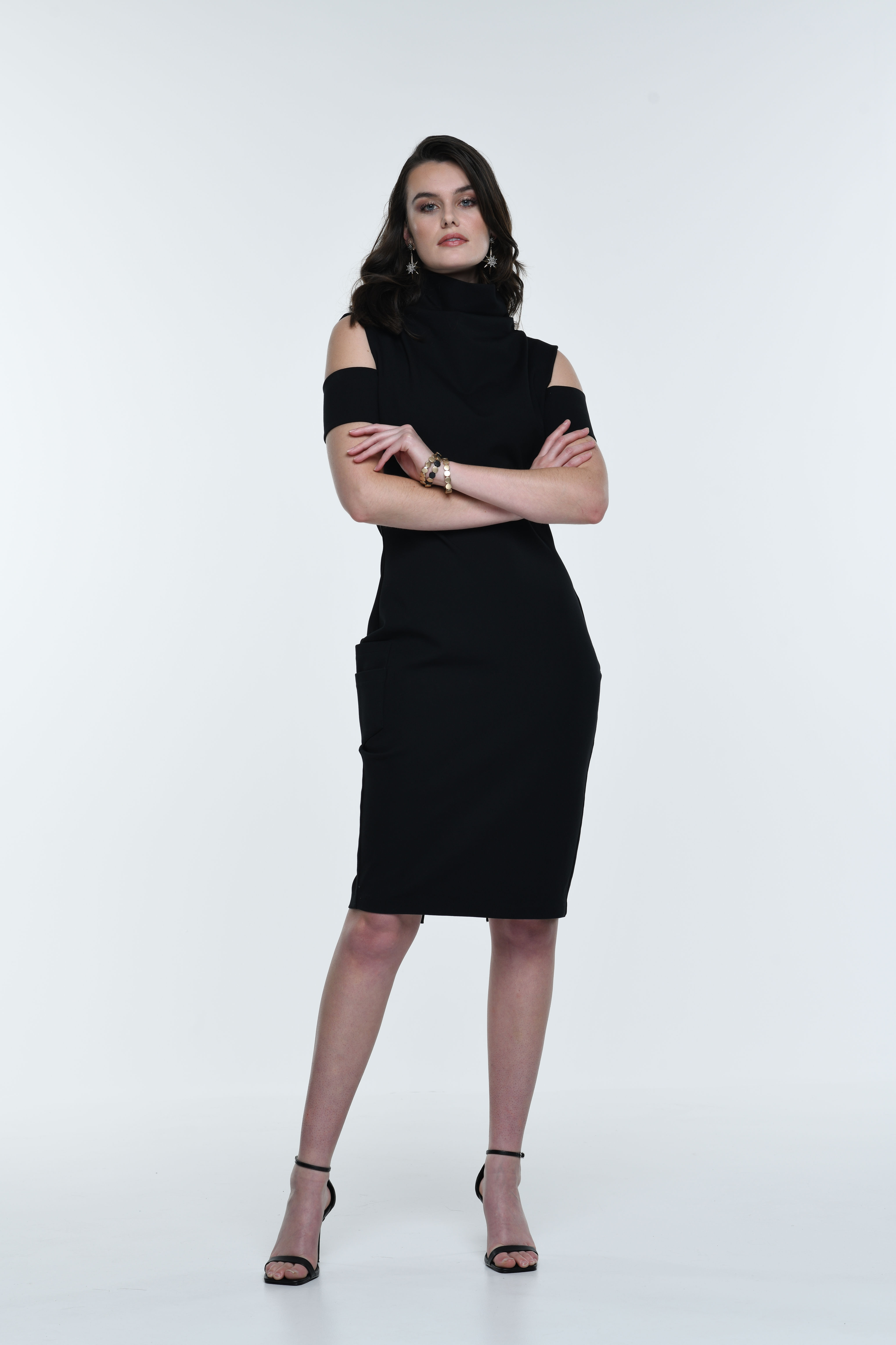 Luxe Ponte' Rusched Neck Zipper Dress