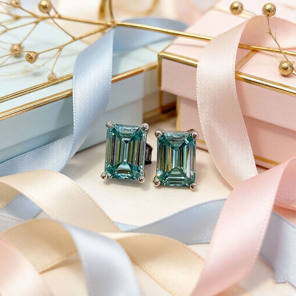 Thumbnail: Elegant Green square Moissanite Earrings 925 Sterling Silver Geometric Stud Earr