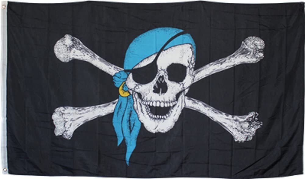 Jolly Roger Pirate Blue Bandana 3'X5' Flag ROUGH TEX®