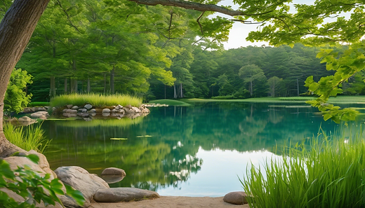 View of peaceful pond.