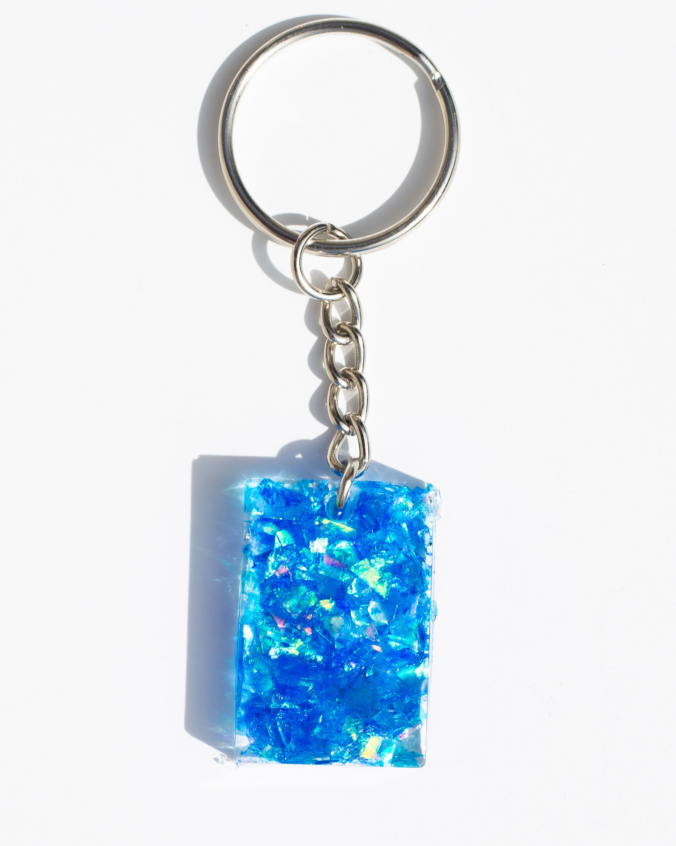 Blue Rectangle Holographic Dichroic Keychain