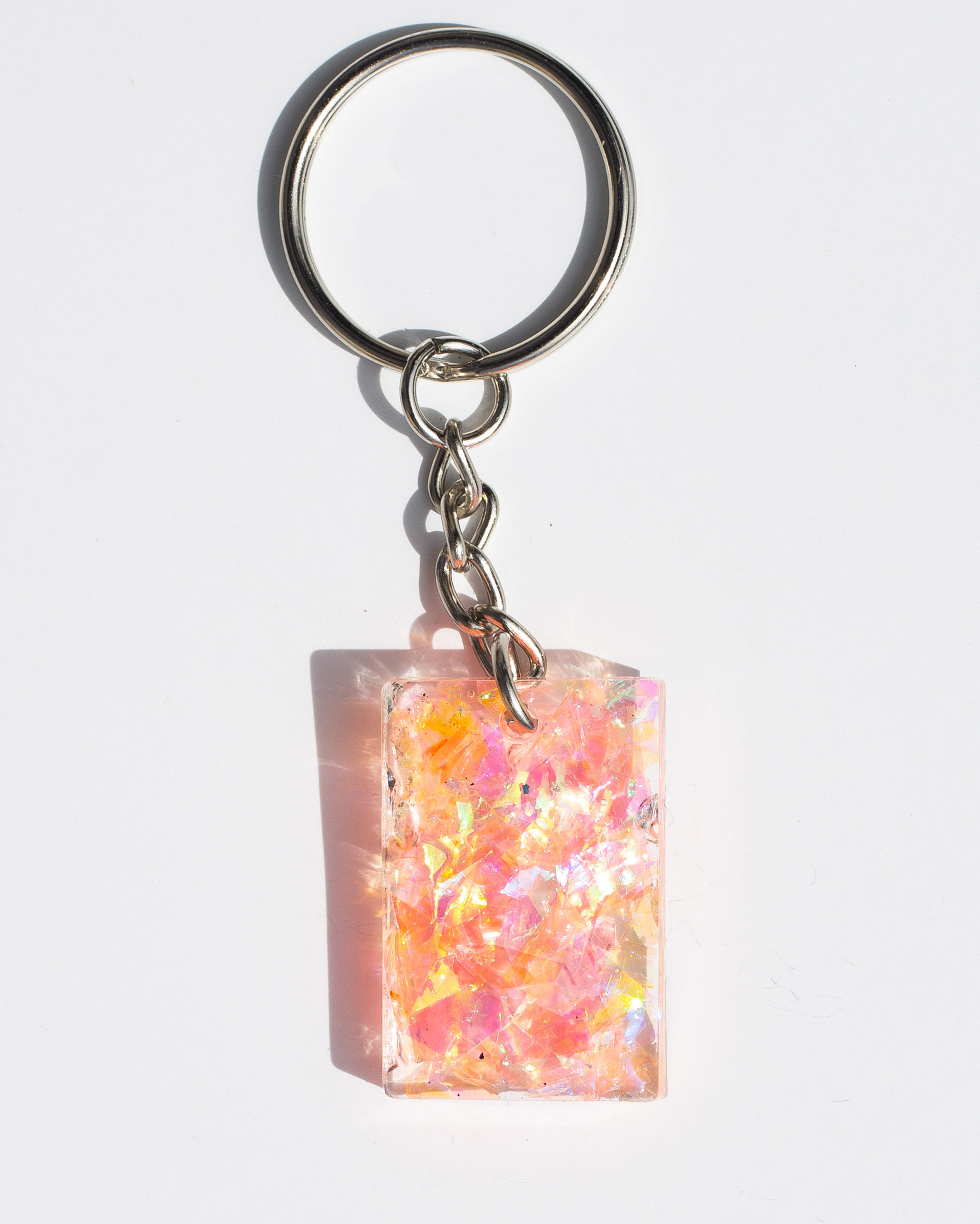 Coral Rectangle Holographic Dichroic Keychain