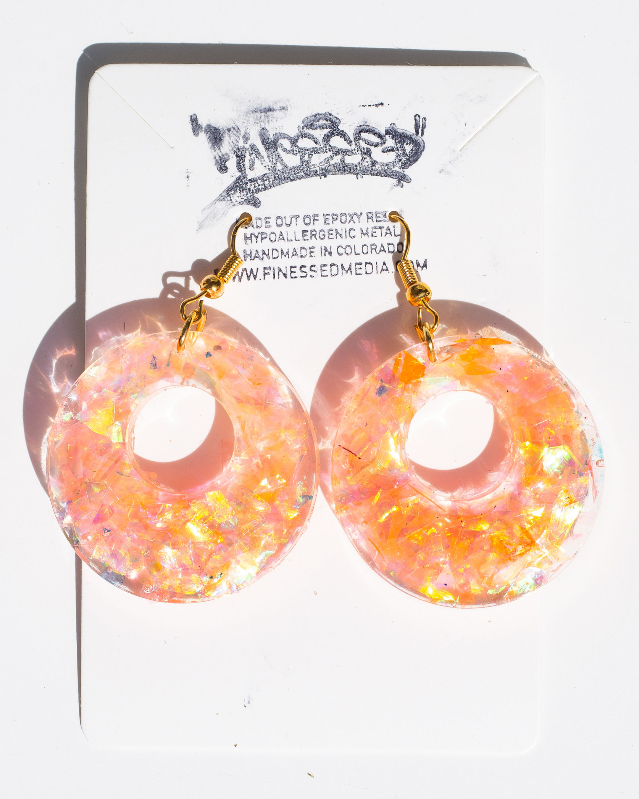 Coral Holographic Dichroic Circle Earrings