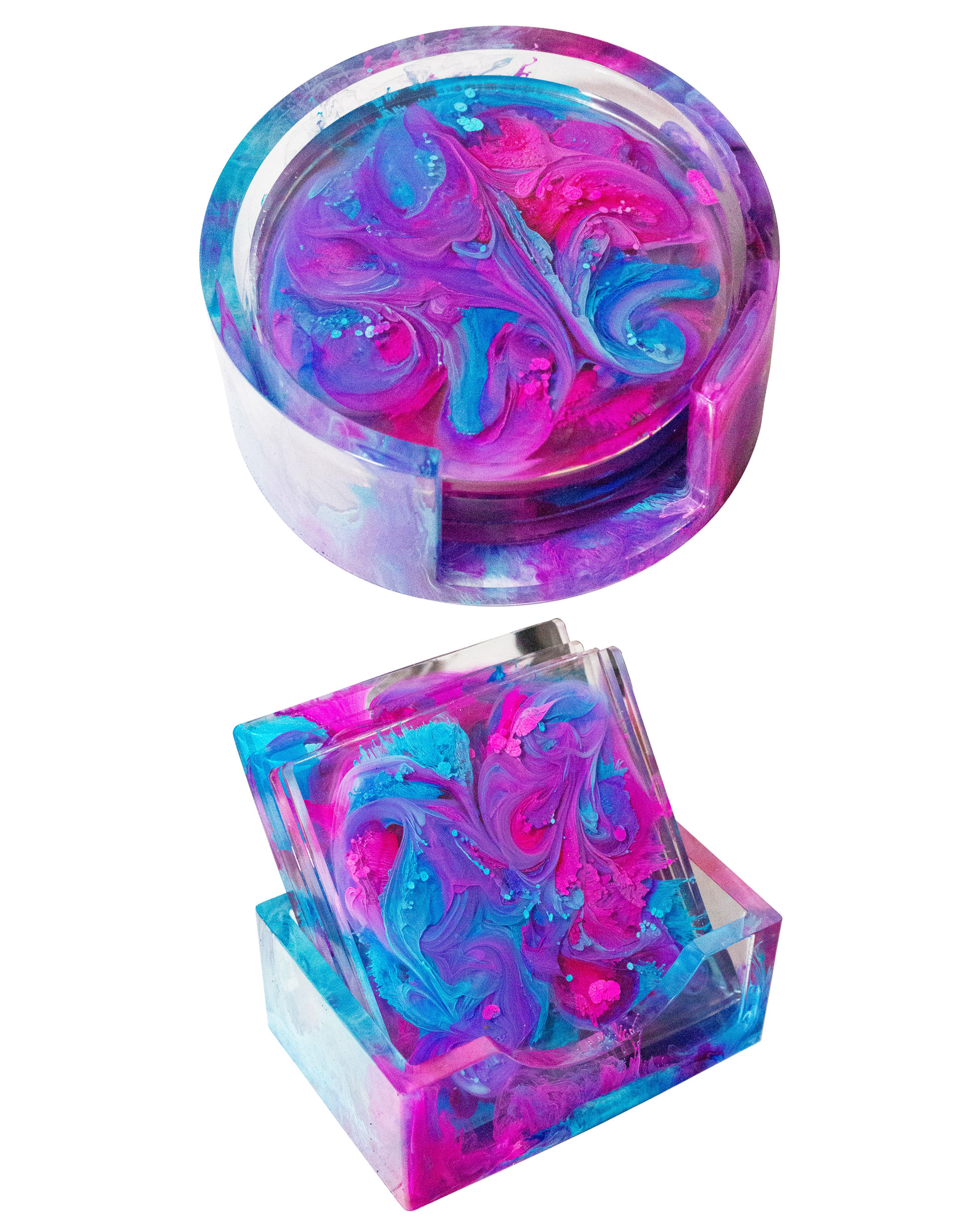 Paradise Pink & Blue Abstract Coaster Petri Dish Set | Disk Golf Mini Marker