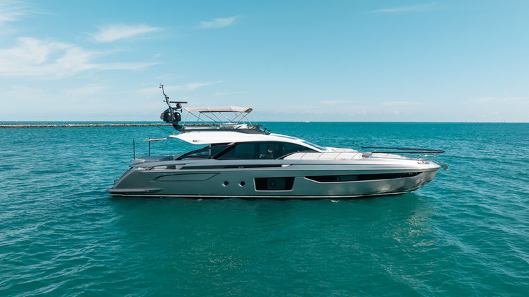 Starboard side of a 80' Azimut on the water