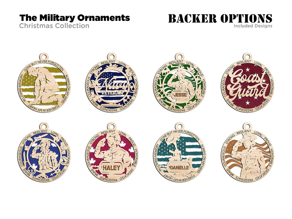 Thumbnail: Military Ornaments (Army, Navy, Air Force, Marines, Coast Guard and Memorial))