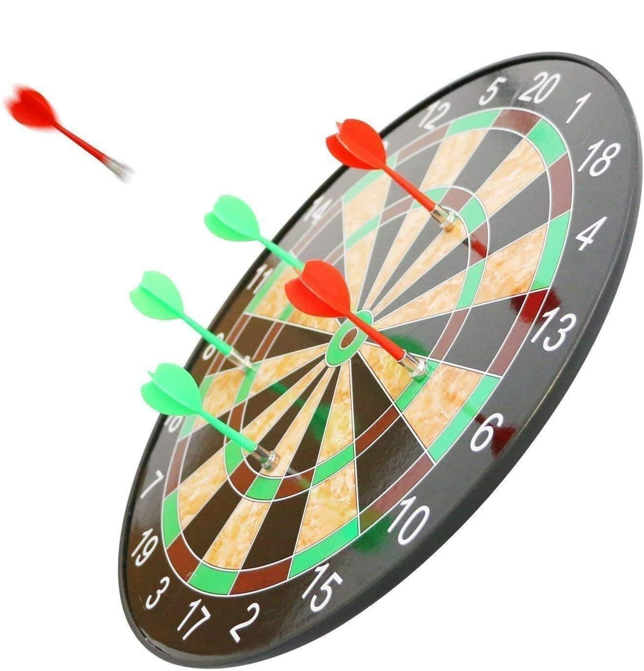 Indoor and Outdoor Magnetic Score Dartboard Kit with 6 Soft Darts (17 Inch, Mult