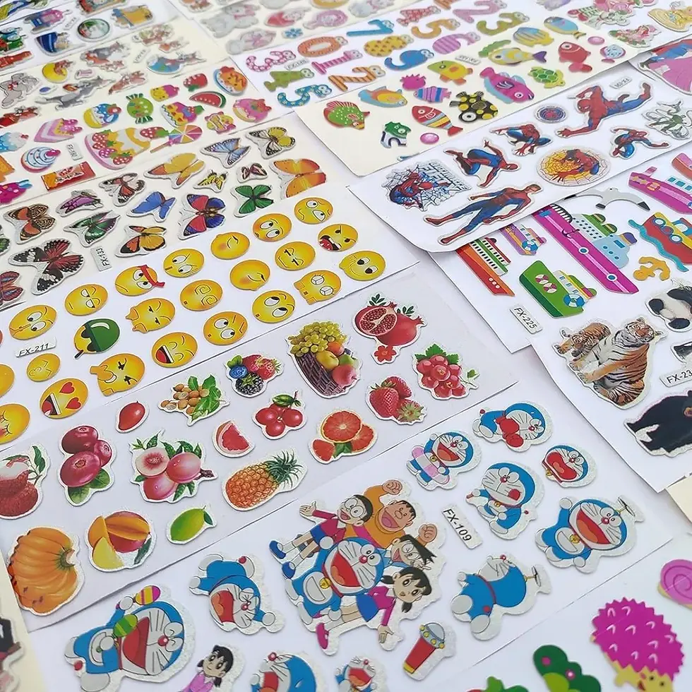 Thumbnail: Collection of 20 unique funny cartoon character puffy stickers for party favors
