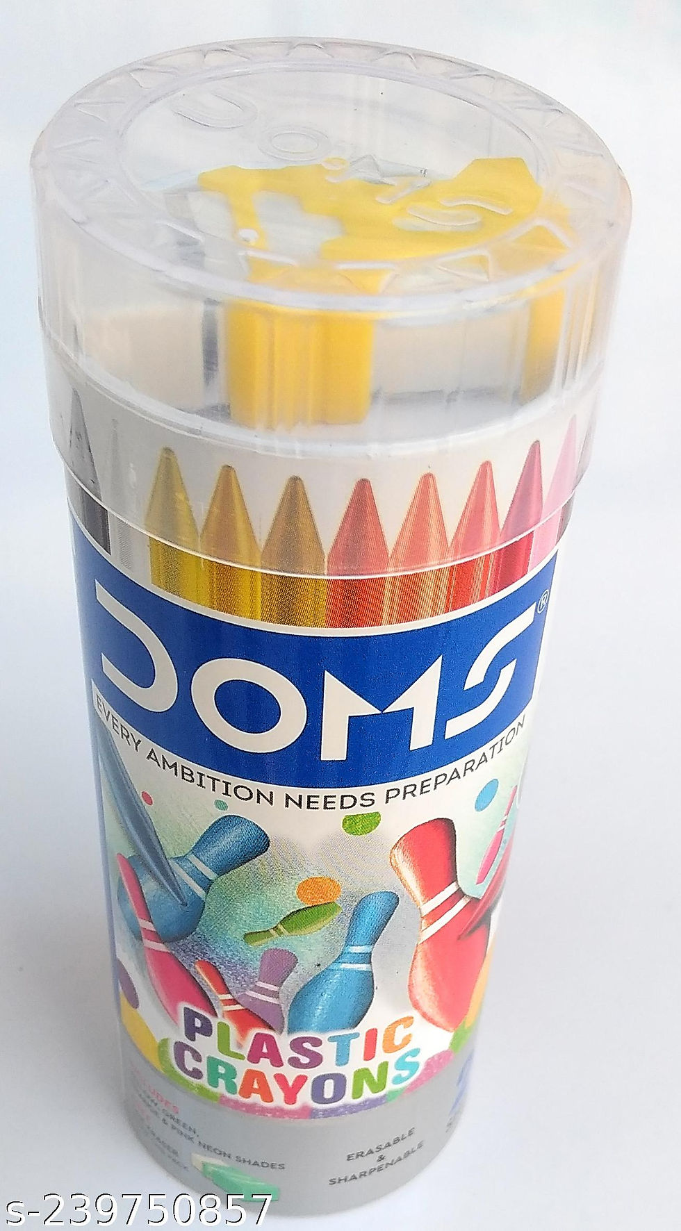 Thumbnail: Plastic Crayons | Doms | 28 Shades + Free Eraser | Tin Packing