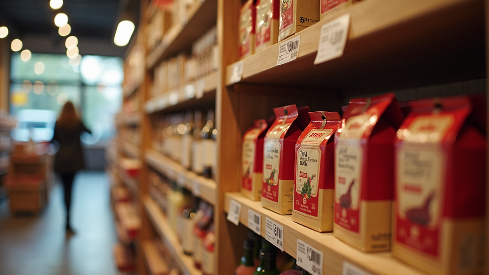 Close-up view of a seasonal product display in a retail setting