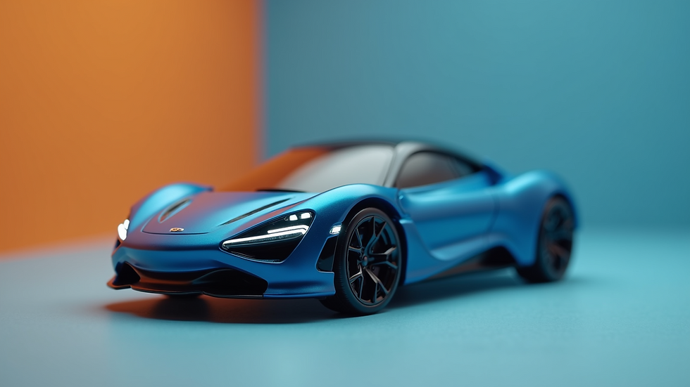 Close-up view of a blue remote control car with a sleek design