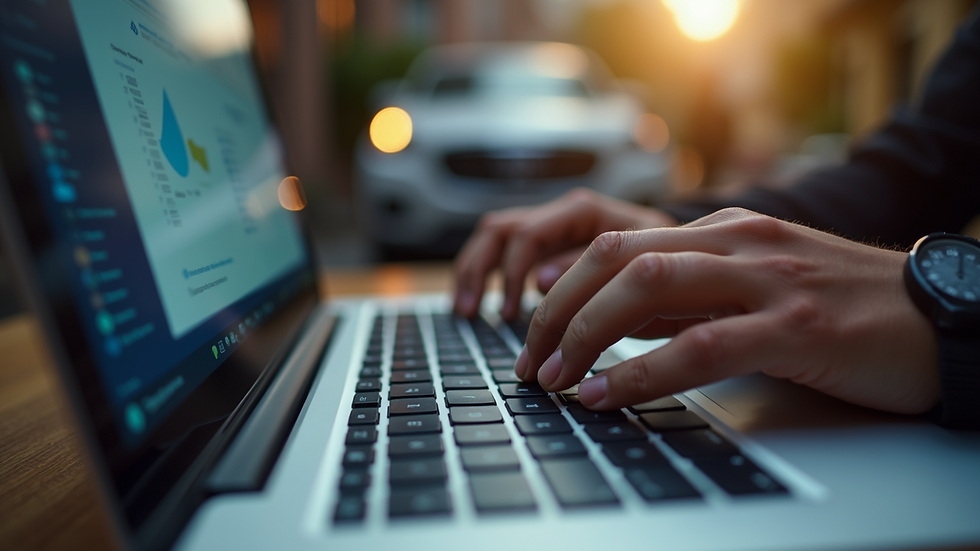 Eye-level view of a laptop keyboard with a person typing