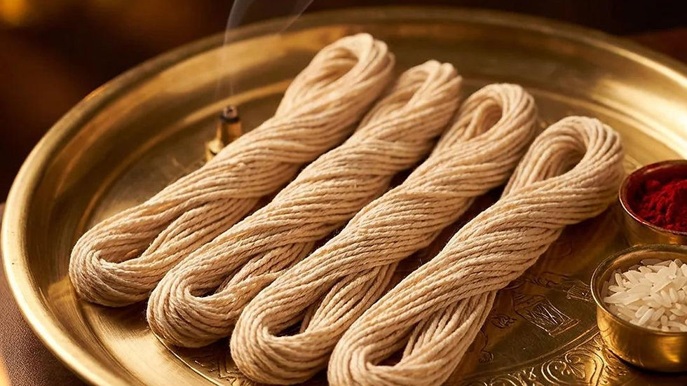 पारंपरिक जनेऊ, पूजा सामग्री और धार्मिक संस्कार उत्पादों का संग्रह