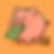 Cartoon pink piggy bank holding a dollar bill, next to stacked coins on an orange background, conveying savings and wealth.