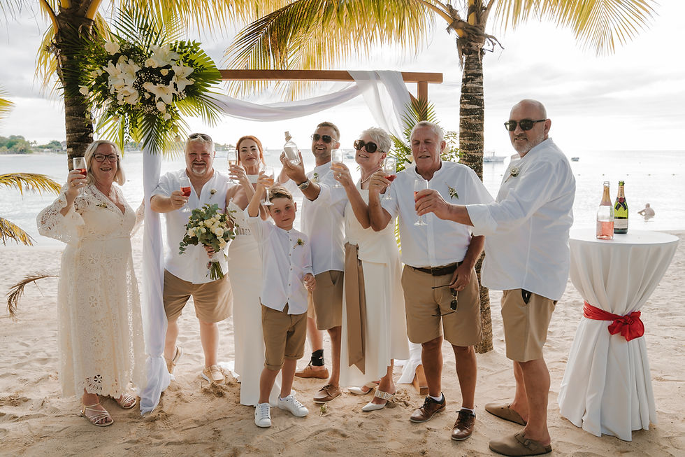Intimate wedding ceremony in Mauritius with couple exchanging vows on the beach captured by professional photographer