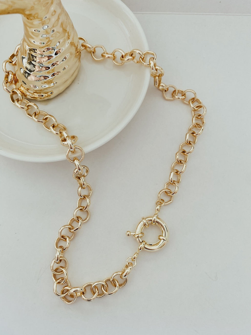 Miniatura: Collar timón eslabón redondo baño oro