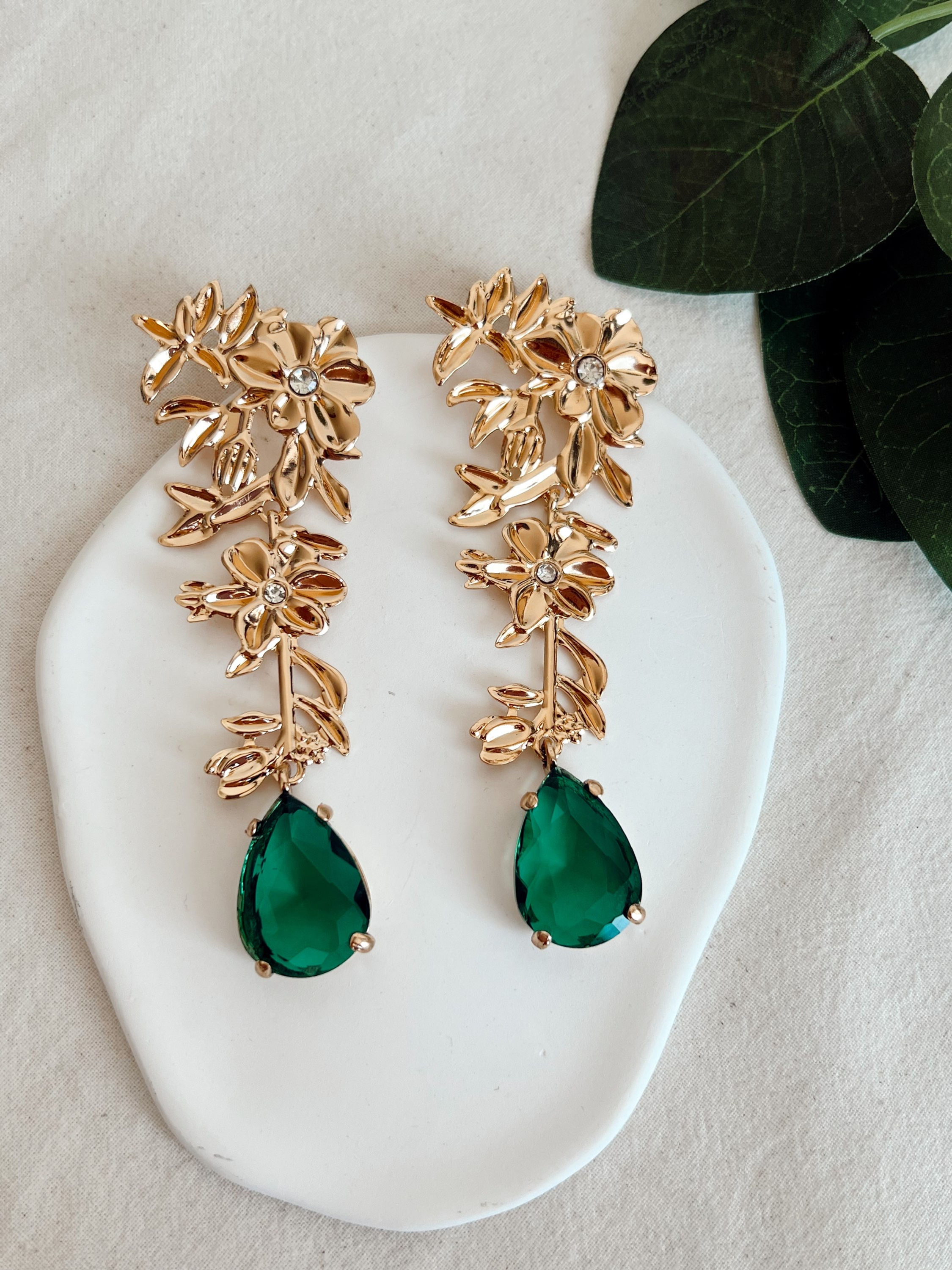 Aros  big flower cristal verde 