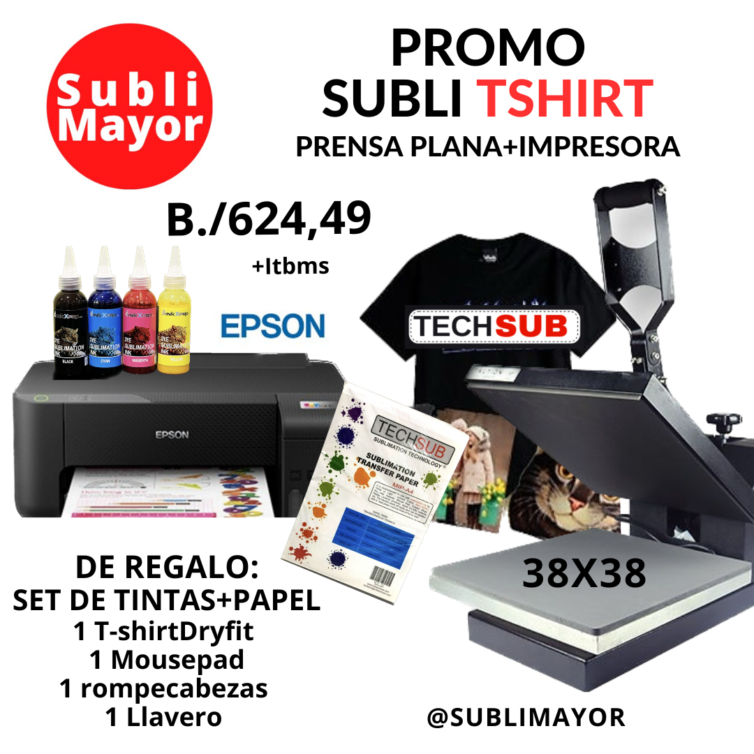 PROMO SUBLITSHIRT+IMPRESORA+PAPEL+TINTAS+12 PRODUCTOS EN BLANCO
