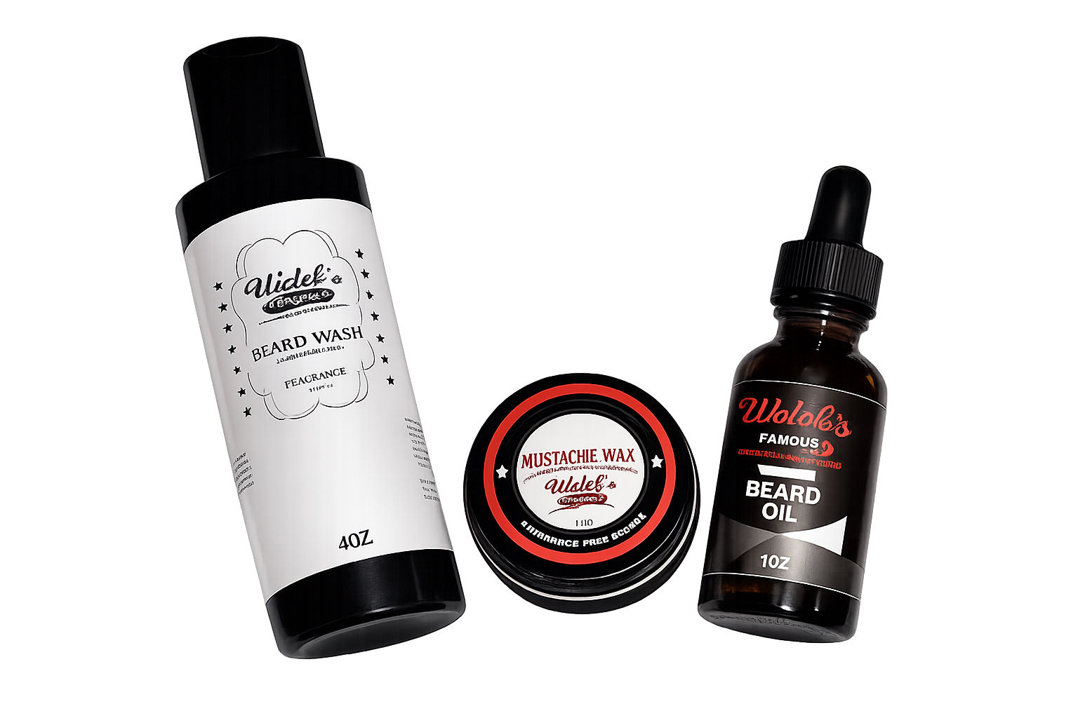 Santa beard grooming bundle with beard wash, beard oil, mustache wax, and mustache comb