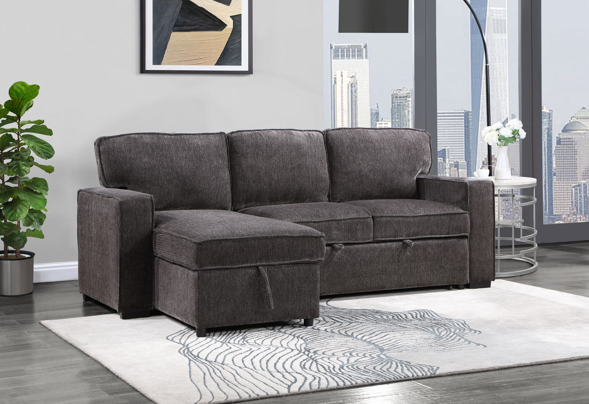 DARK GREY REVERSIBLE PULL OUT SOFA BED