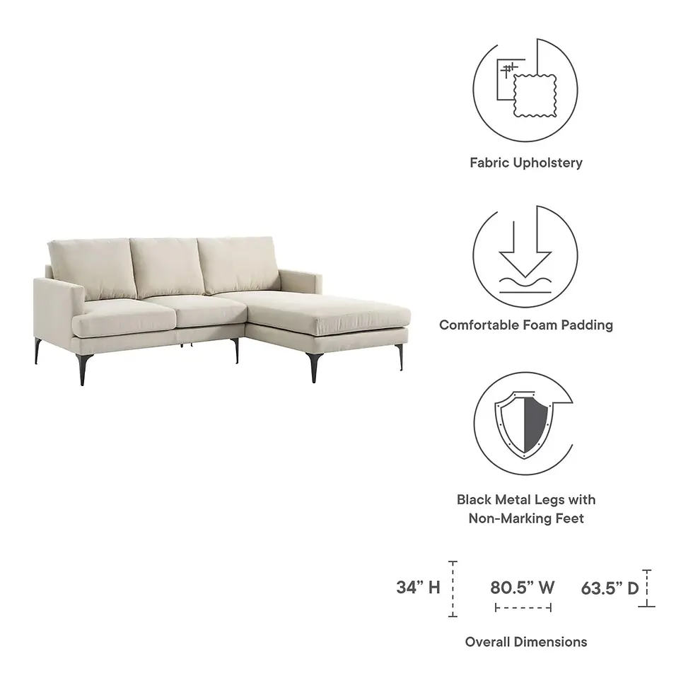 Miniature : Evermore Right-Facing Upholstered Fabric Sectional Sofa in
