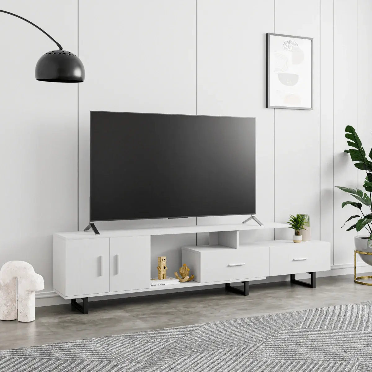 Avery Mid-Century Modern TV Stand with MDF Cabinet and Powder Coated Steel Legs