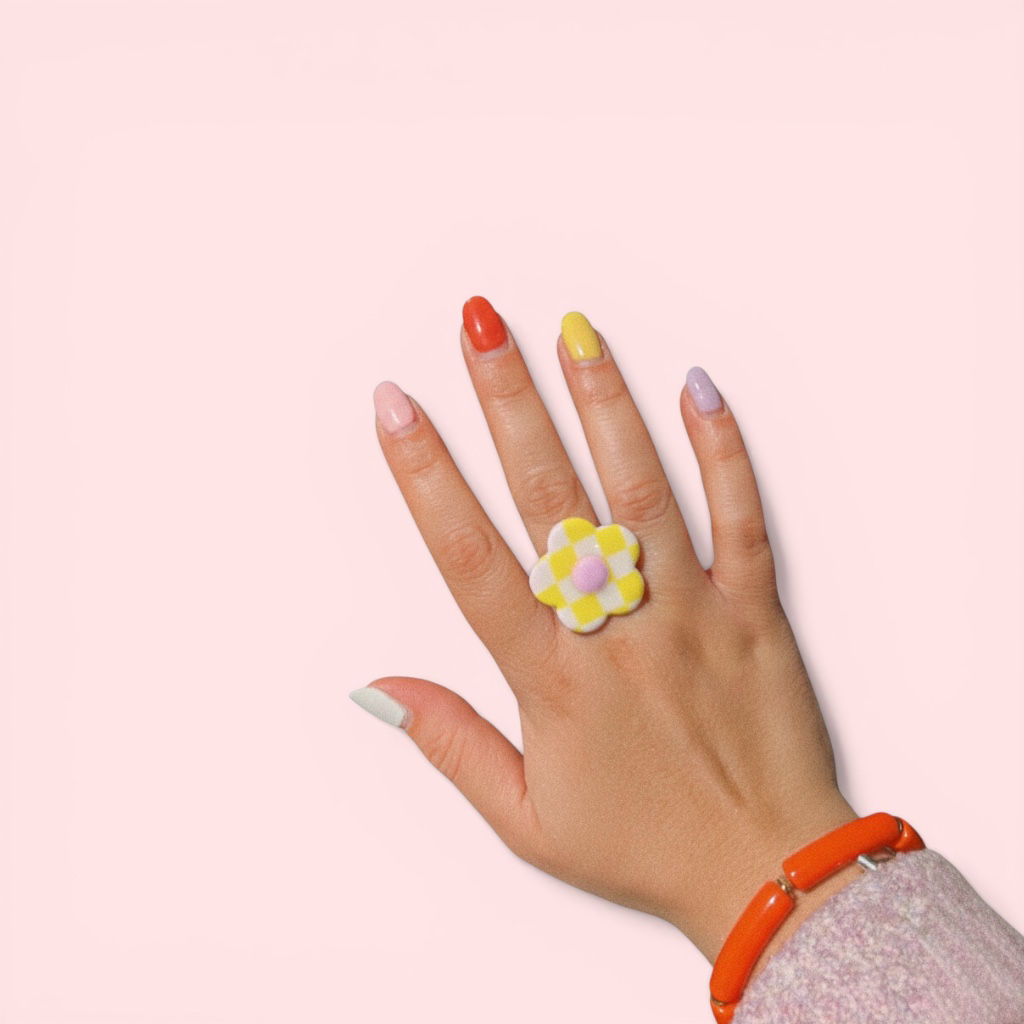 Bague Chloé - Damier Jaune et Rose