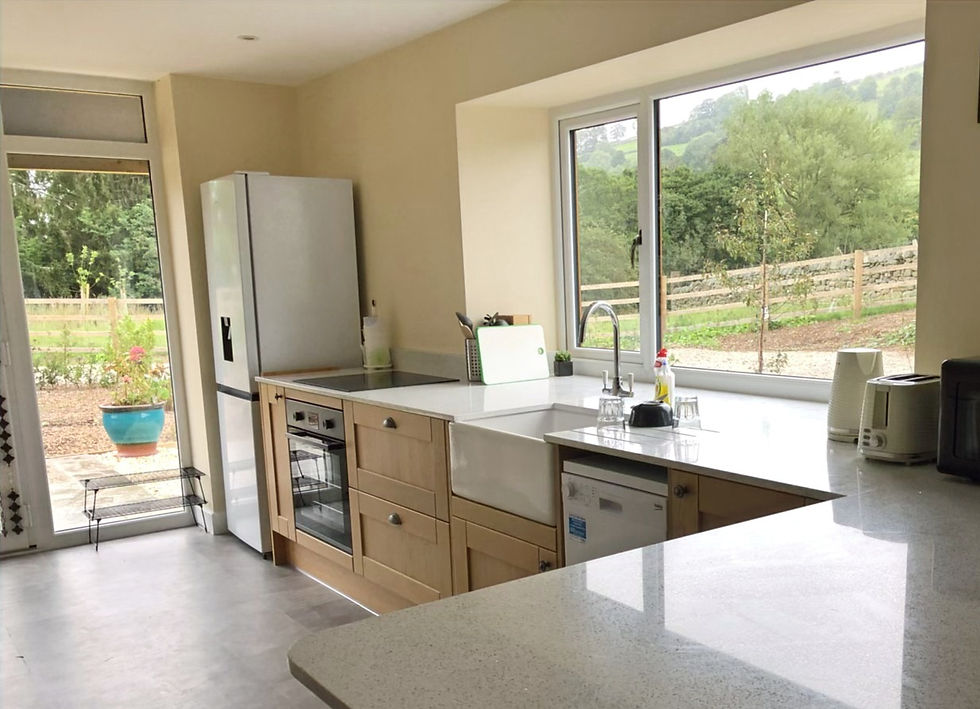 Open plan, airy kitchen with ramp access