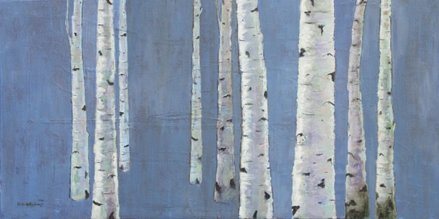 White Birches on Blue Background