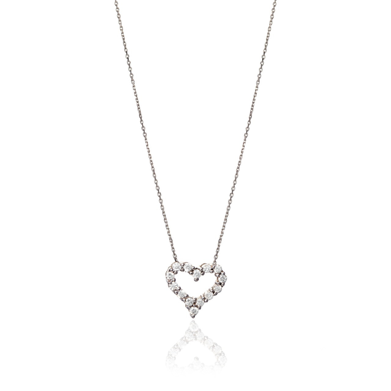 Colar pingente coração de brilhantes no ouro branco 18 k 