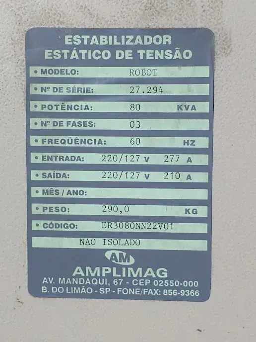 Miniatura: Estabilizador Estático De Tensão Trifásico 80 Kva Amplimag