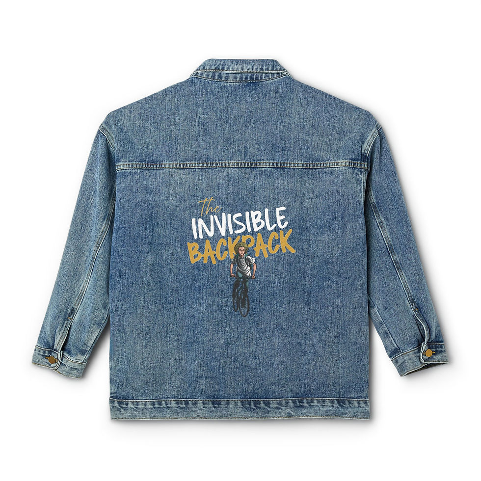 Thumbnail: Women's Denim Jacket — 'Invisible Backpack' Graphic Back Print