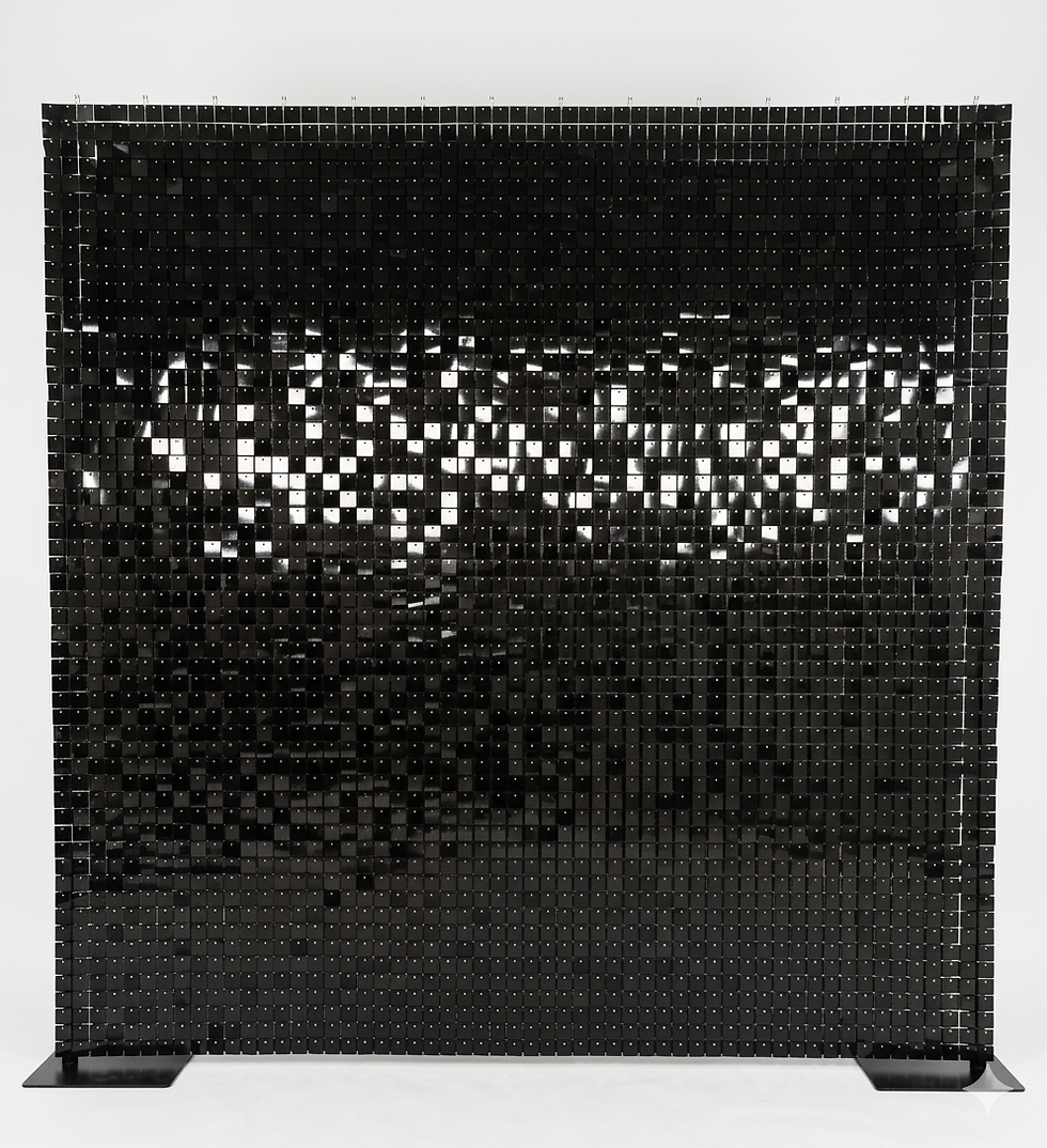 Black sequined shimmer wall rental for milestone birthdays corporate events and upscale celebrations in San Antonio by Vive Staging and Events Texas