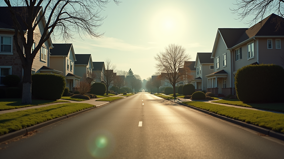 Eye-level view of a serene residential neighborhood