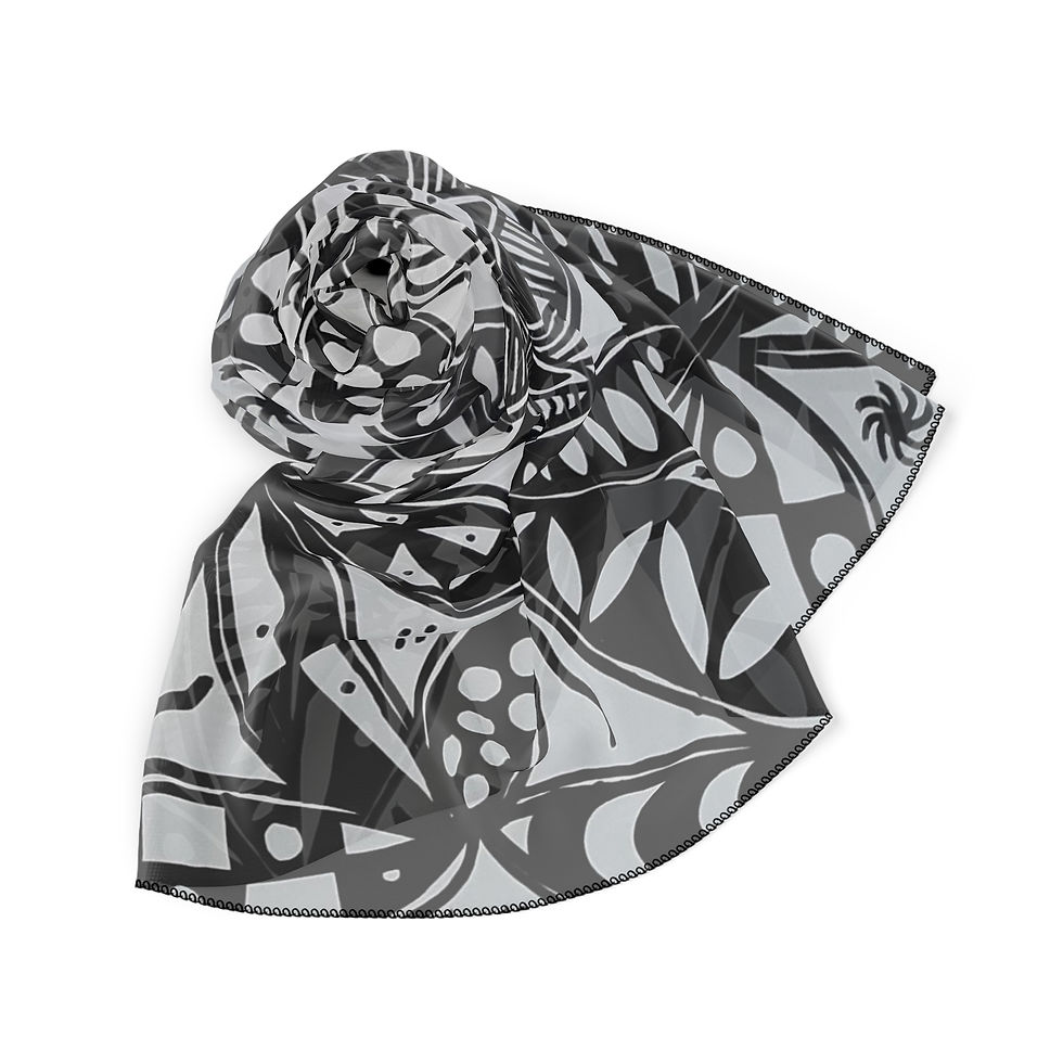 Miniature : Monochrome Polynesian Pattern Scarf — Tribal Floral Print