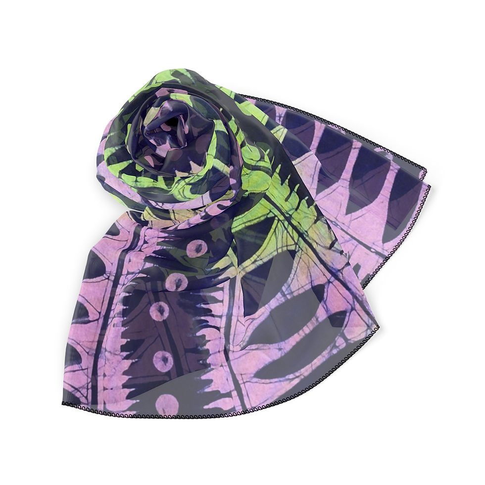 Miniature : Silk-Feel Poly Scarf — Abstract Tie-Dye Stripe in Lavender & Lime