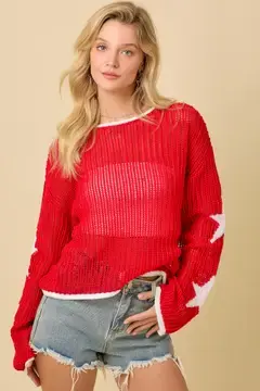 Thumbnail: Americana Star Sleeve Crochet Sweater